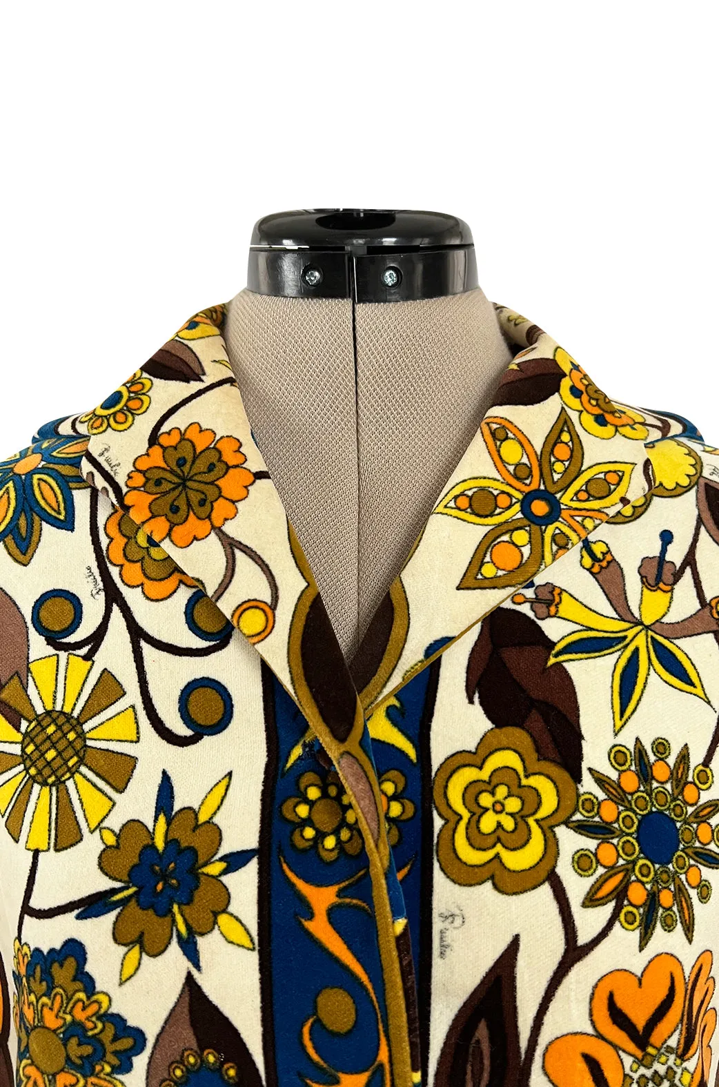 1960s Emilio Pucci Ivory, Yellow, Tan & Deep Blue Print Cotton Velvet Jacket