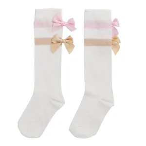A DEE - Abstract Teddy Sissy Bow Knee High Socks - Snow White
