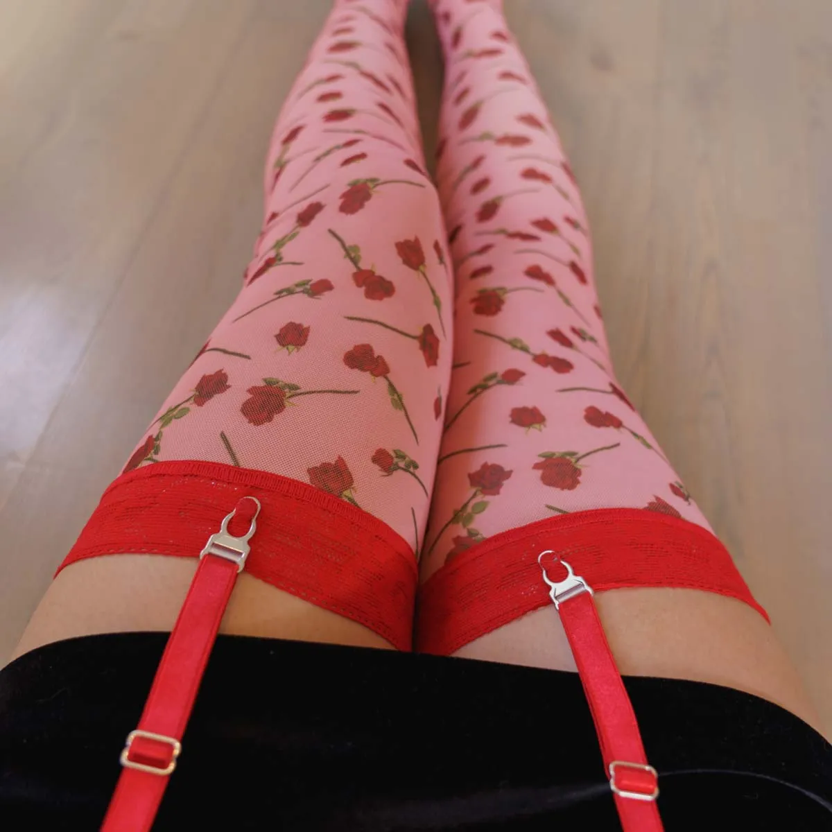 A Dozen Roses Printed Stay Up Stockings