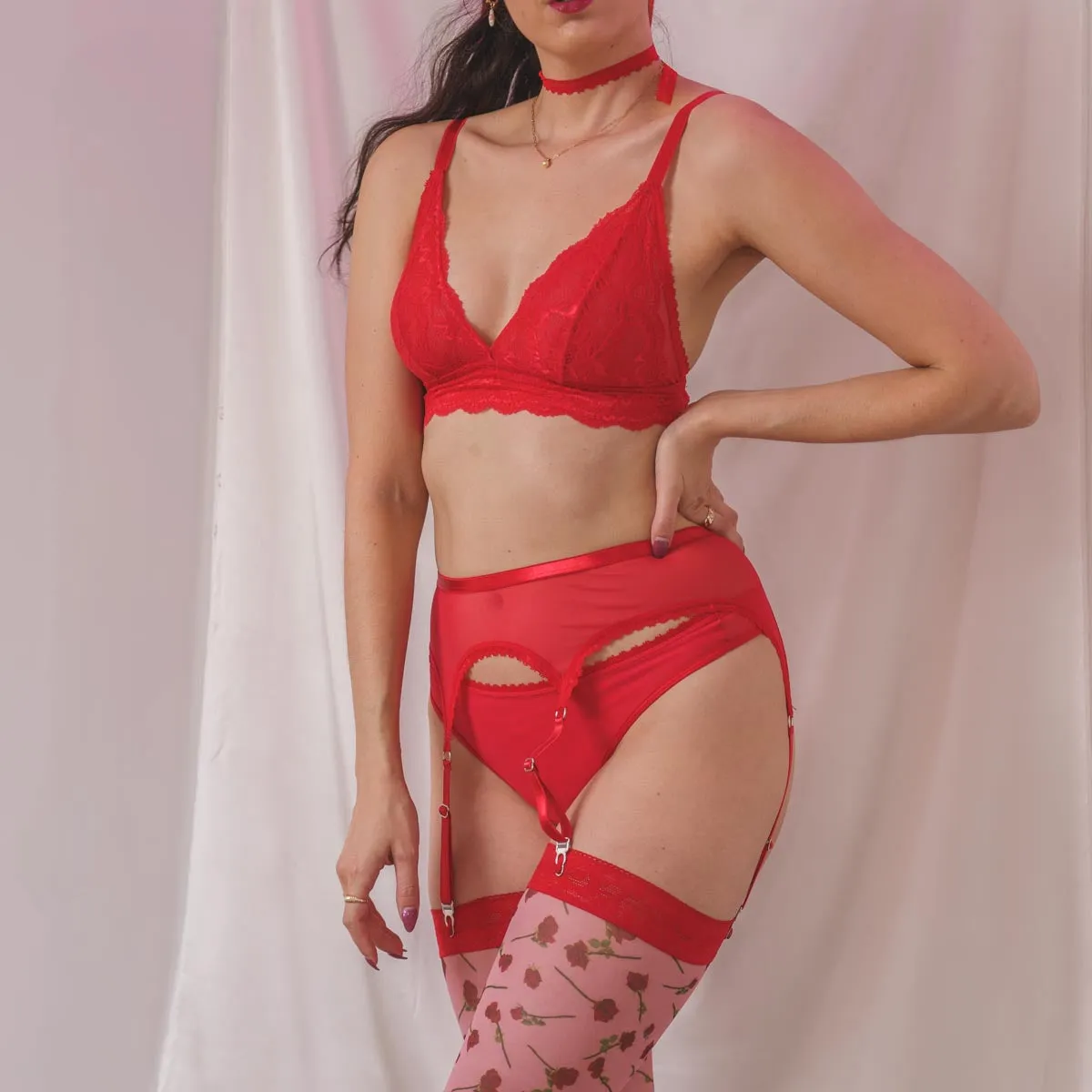 A Dozen Roses Printed Stay Up Stockings