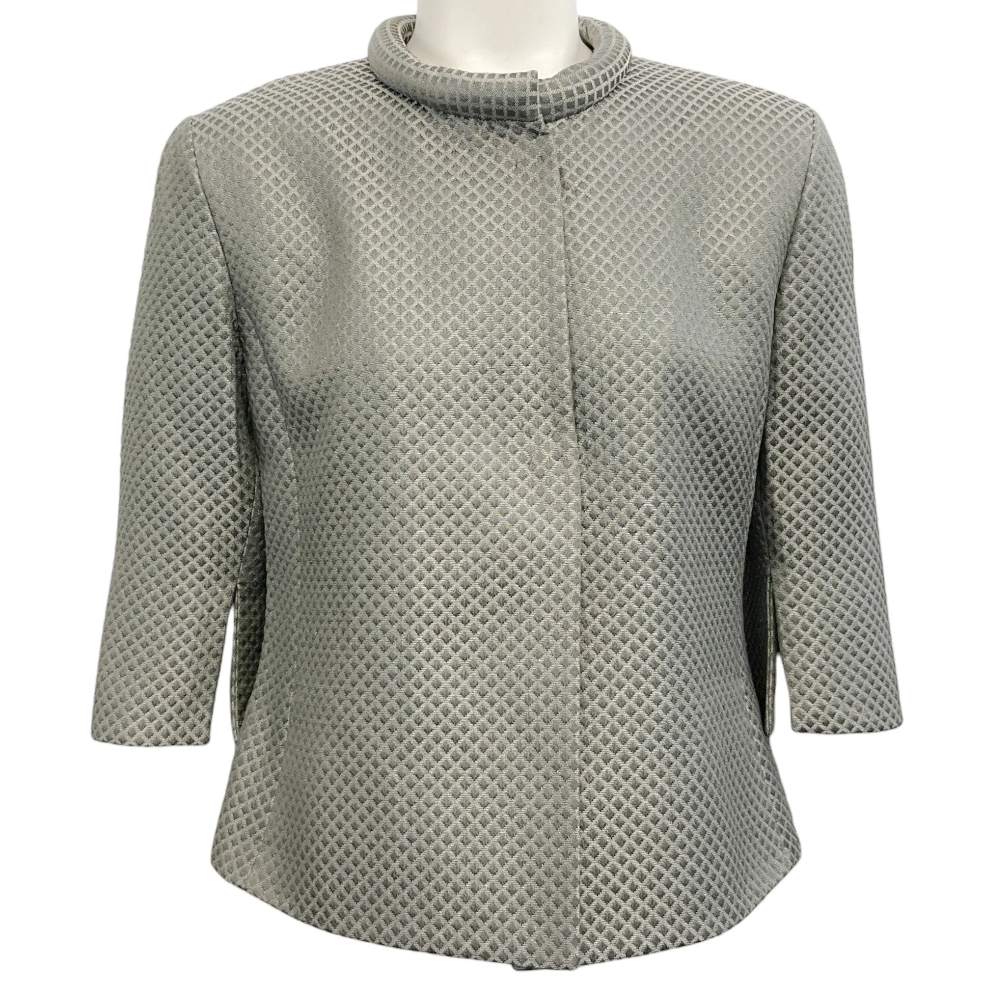 Akris Punto Grey Silk Jacquard Cropped 3/4 Sleeve Jacket