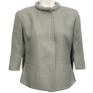 Akris Punto Grey Silk Jacquard Cropped 3/4 Sleeve Jacket