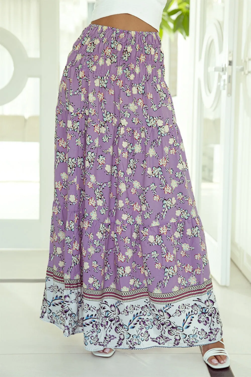 Alani Tiered Printed Elastic Waist Skirt