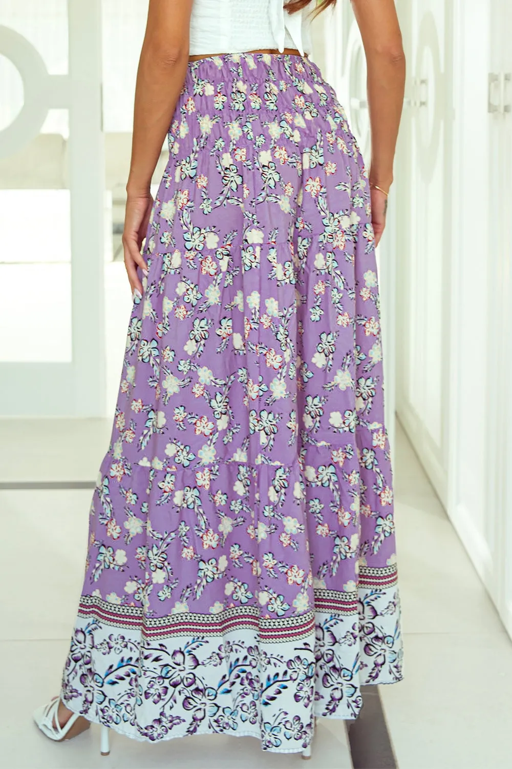 Alani Tiered Printed Elastic Waist Skirt