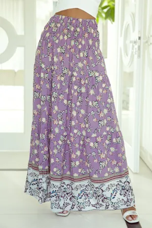 Alani Tiered Printed Elastic Waist Skirt