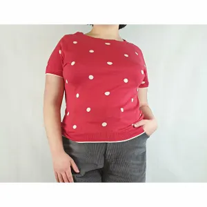Alannah Hill second hand pink cotton/silk mix knit with white polka dots size 16 (best fits 14)