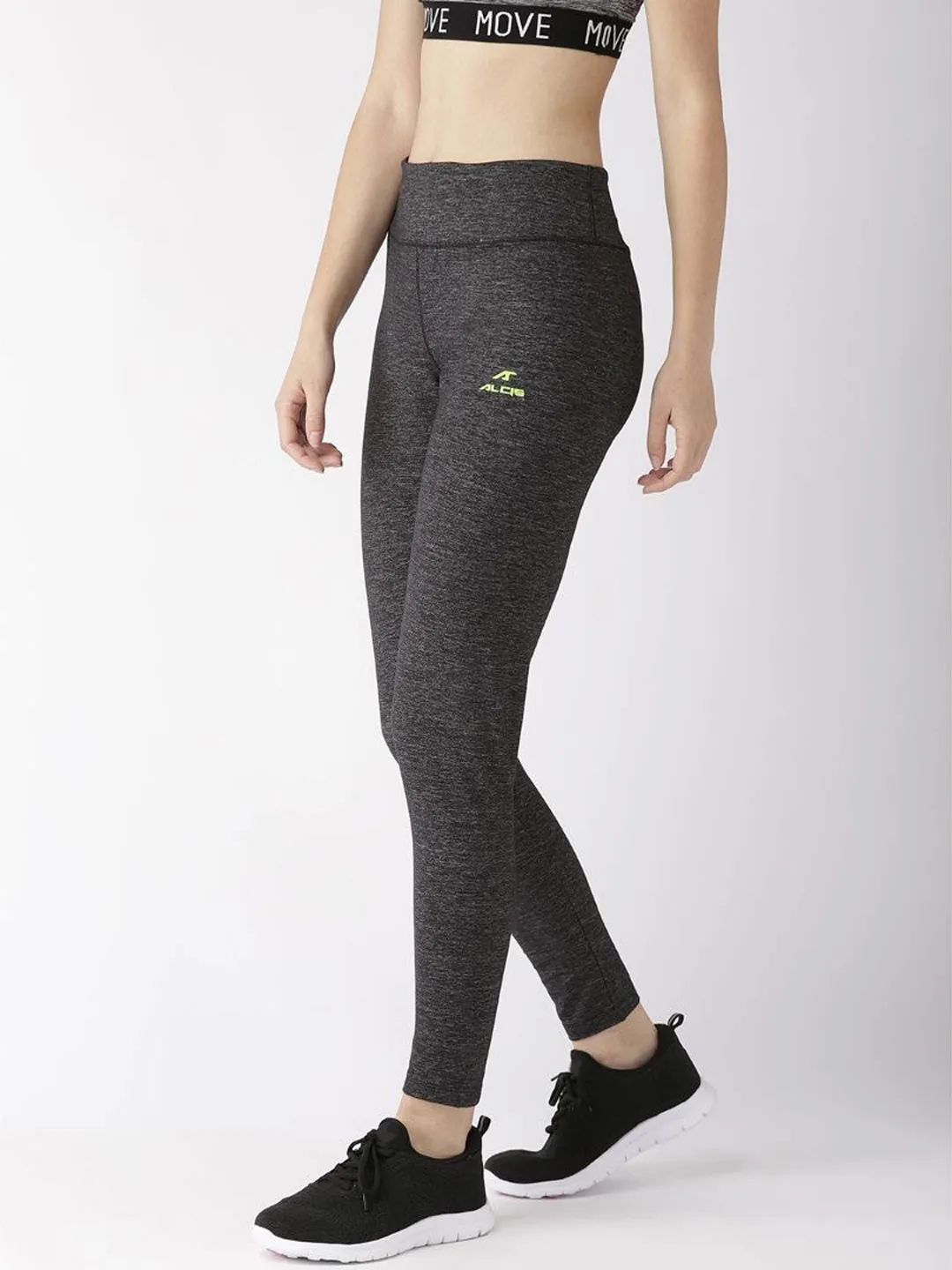 Alcis Women Charcoal Grey Self Design Tights