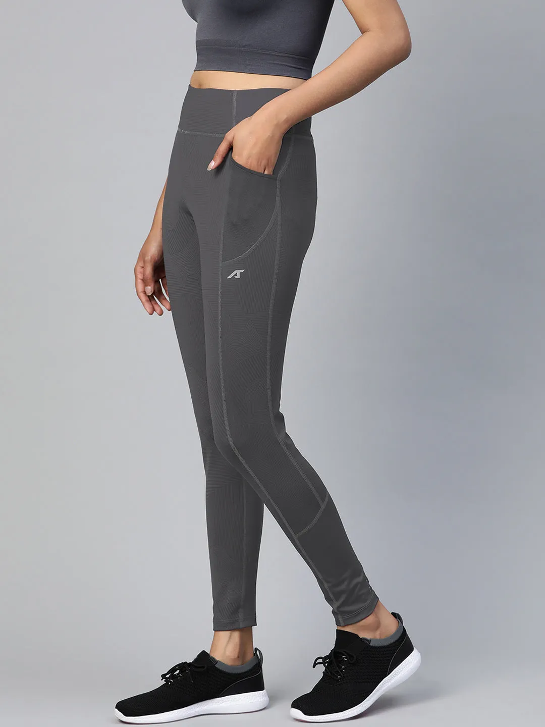 Alcis Women Grey Solid Ankle Length Tights