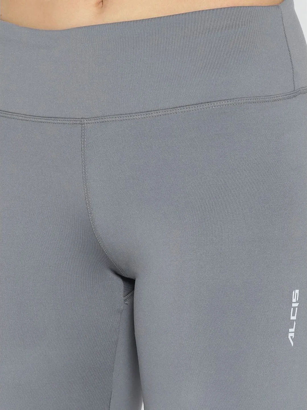 Alcis Women Grey Solid Running Tights with Printed Detail