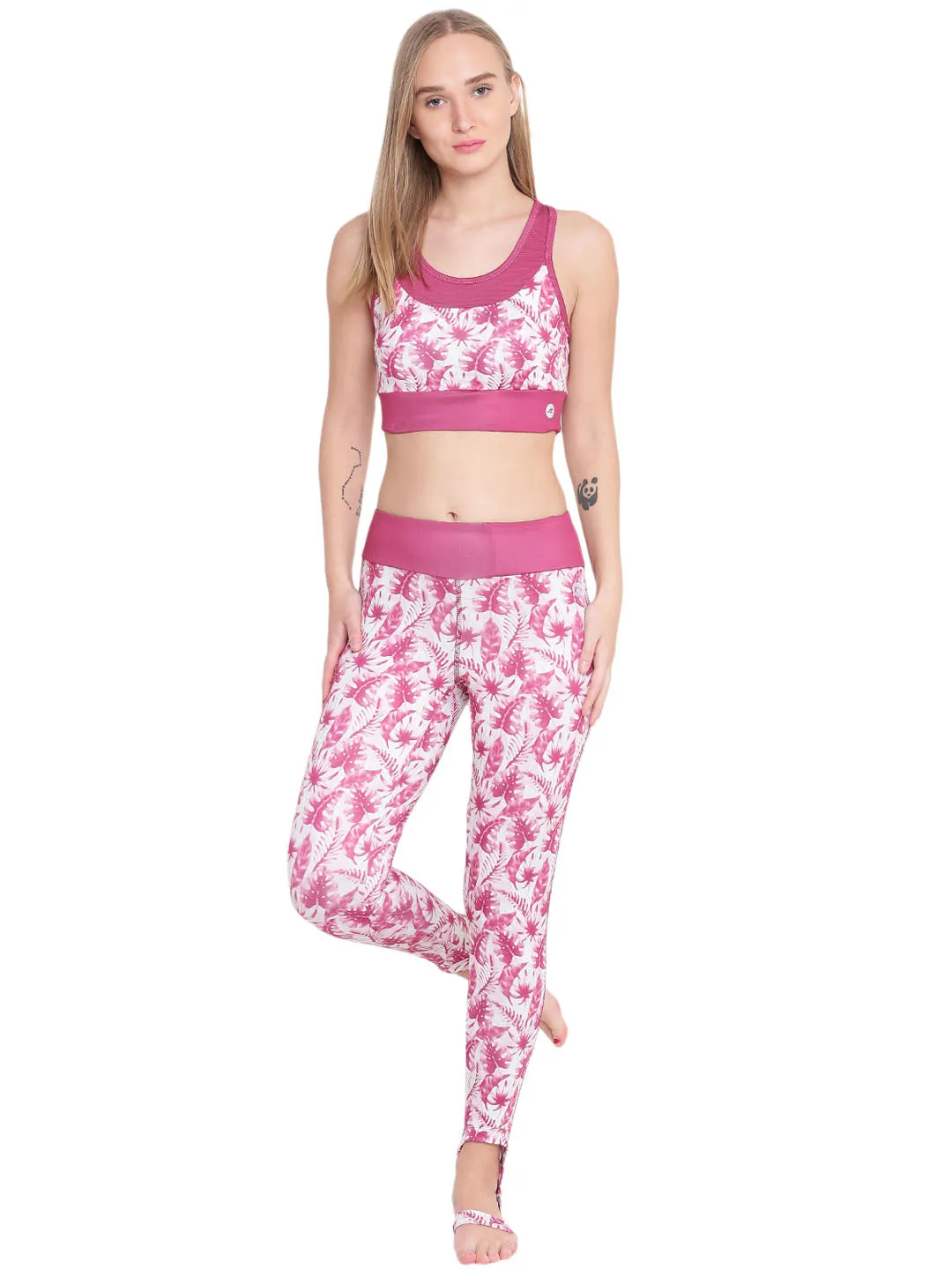 Alcis Women Pink and White Tights