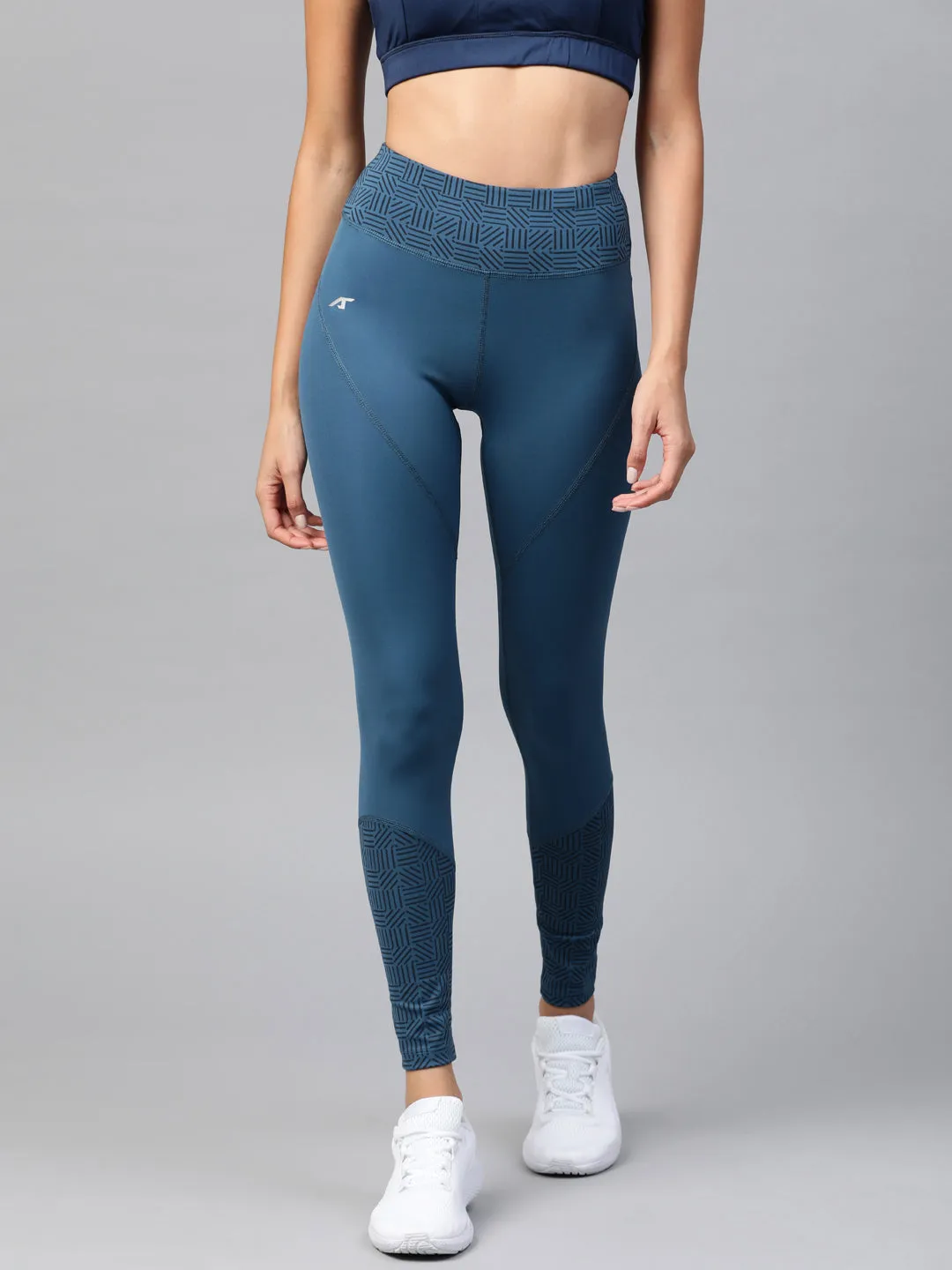 Alcis Women Teal Blue Printed Detail Cropped Tights
