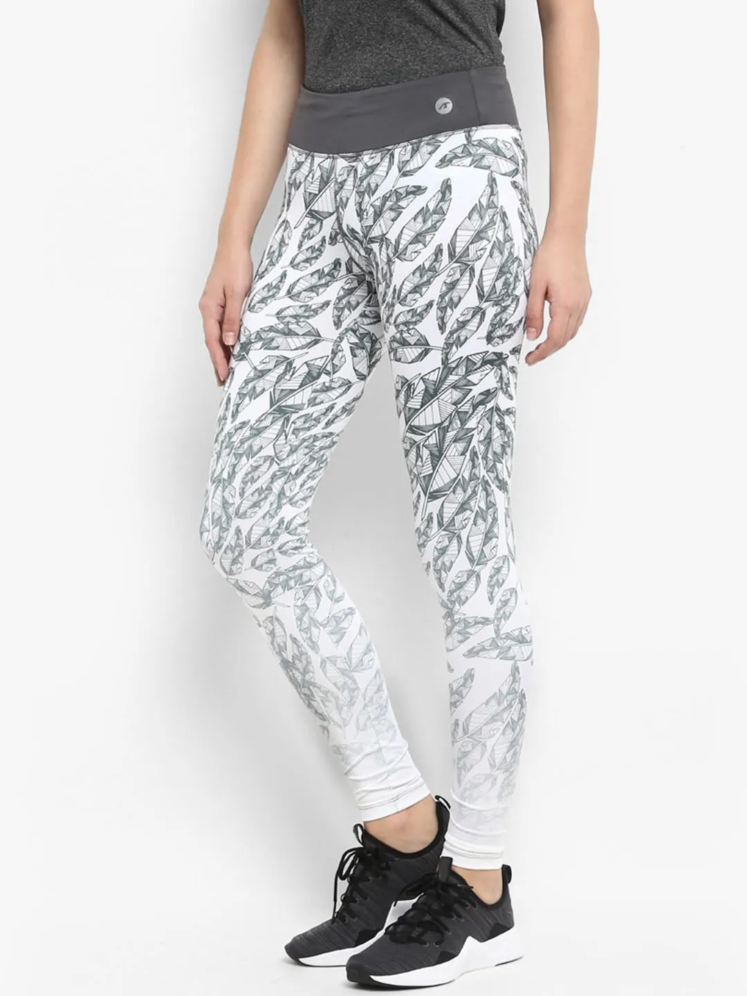 Alcis Women White Grey Printed Tights