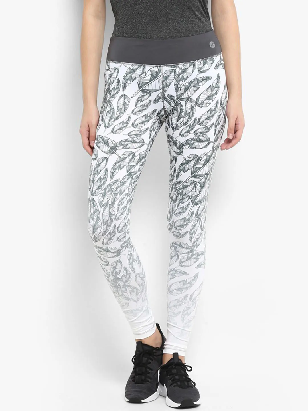Alcis Women White Grey Printed Tights