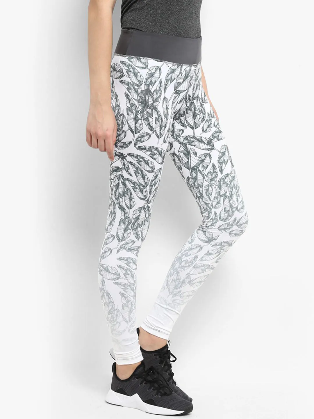 Alcis Women White Grey Printed Tights