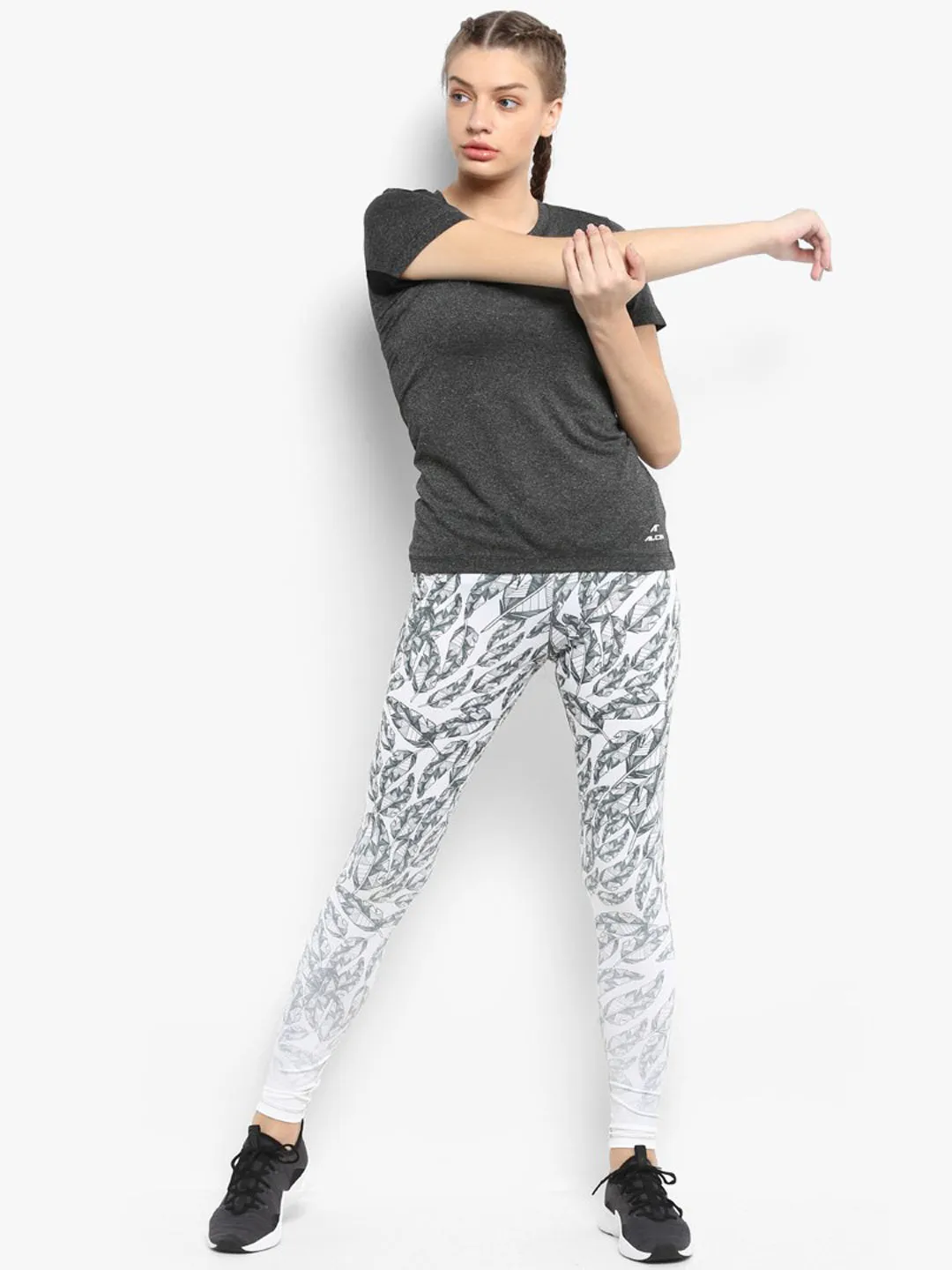 Alcis Women White Grey Printed Tights