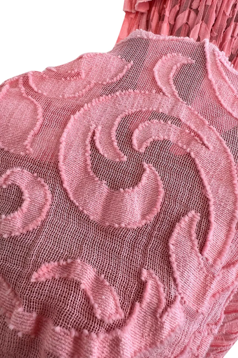 Amazing 1930s Unlabeled Pink Light Woven Cotton Tiered Applique Dress w Amazing Sleeves