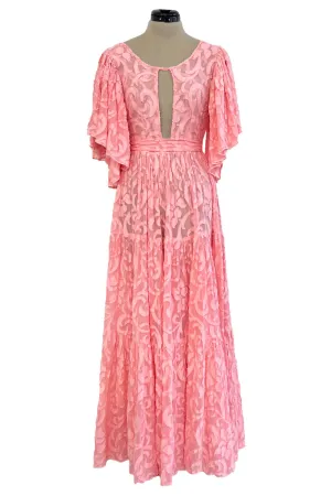 Amazing 1930s Unlabeled Pink Light Woven Cotton Tiered Applique Dress w Amazing Sleeves