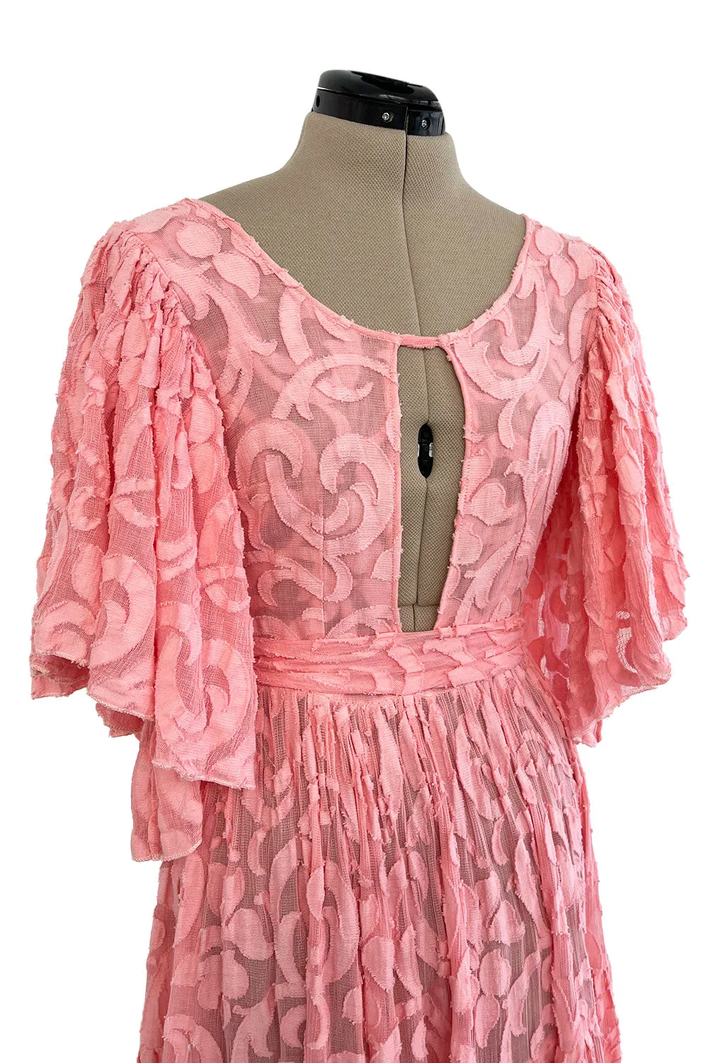 Amazing 1930s Unlabeled Pink Light Woven Cotton Tiered Applique Dress w Amazing Sleeves