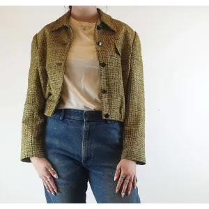 Anna May cute mustard and black woven 100% silk jacket size US 6 / AU 12