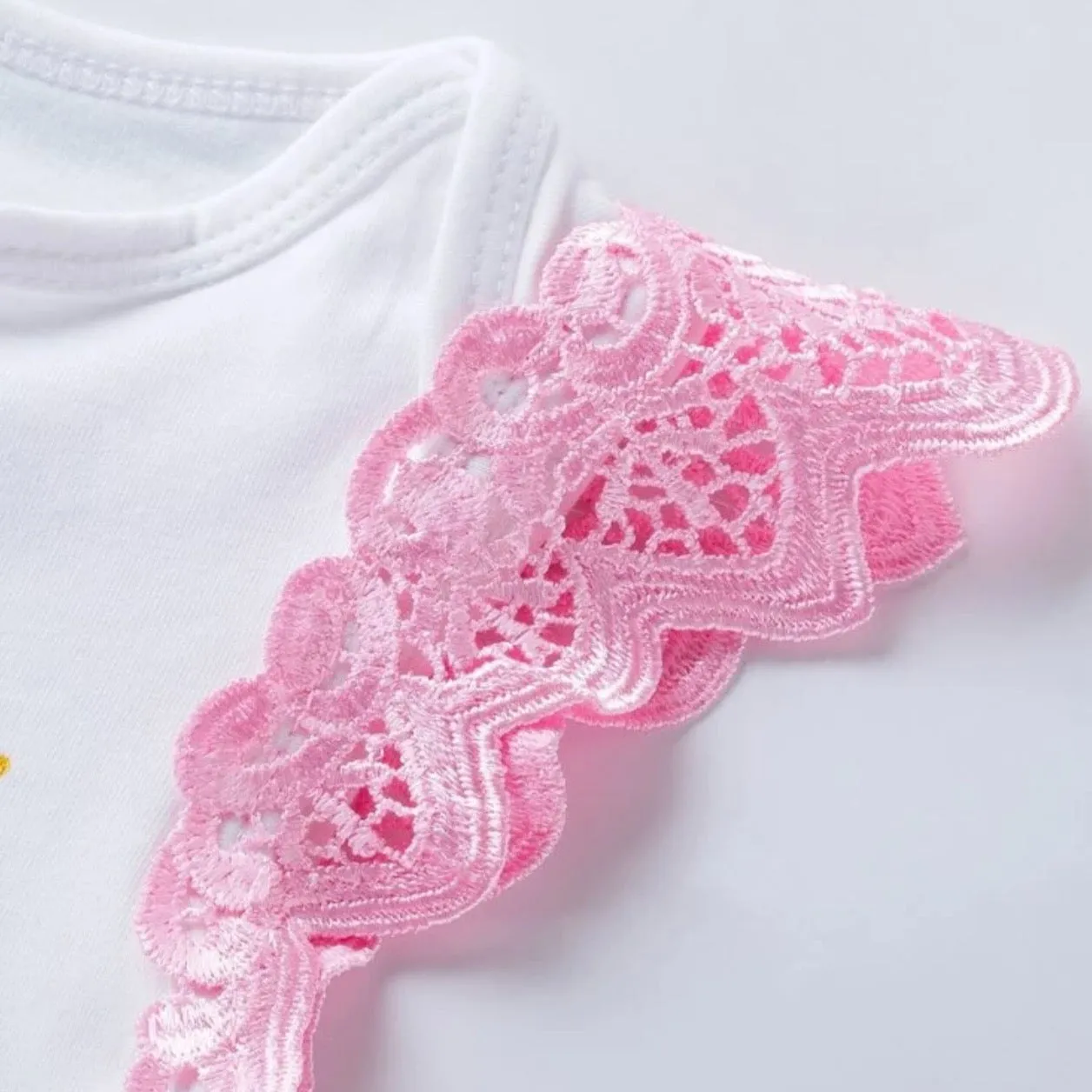 Baby Girl Contrast Lace Bodysuit w/Headband