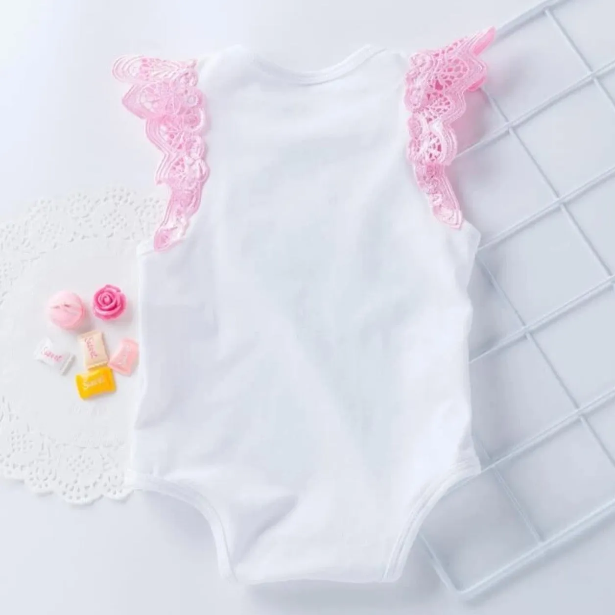 Baby Girl Contrast Lace Bodysuit w/Headband