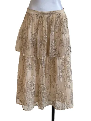 Beige Floral Laced Tiered Skirt LB