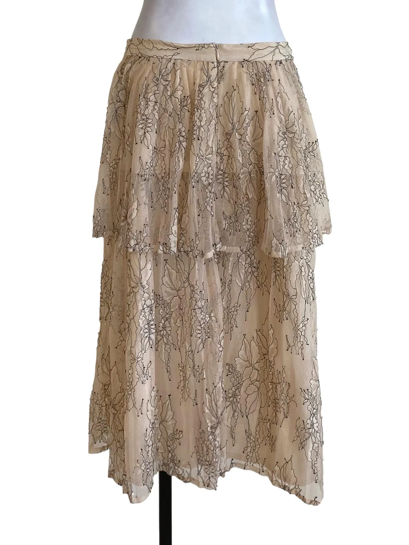 Beige Floral Laced Tiered Skirt LB