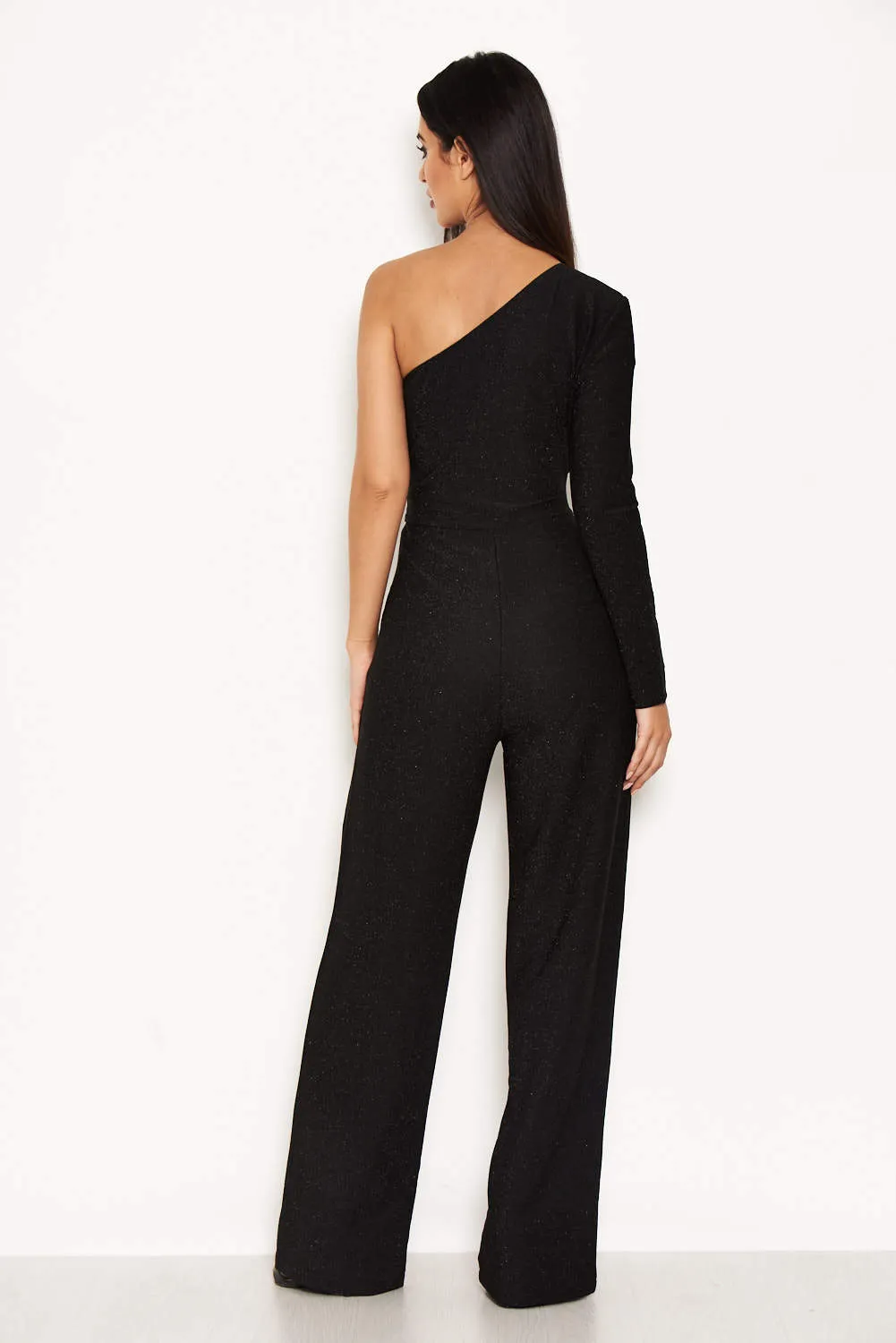 Black Glitter One Arm Jumpsuit