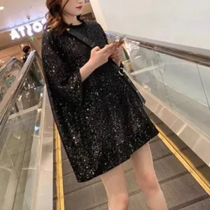 Black Sequin T-Shirt Dress