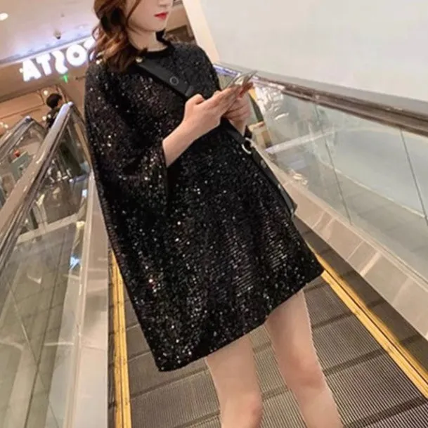 Black Sequin T-Shirt Dress