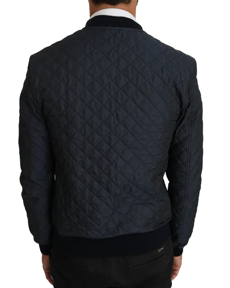 Blue Quilted Logo Fashion Bomber Jacket