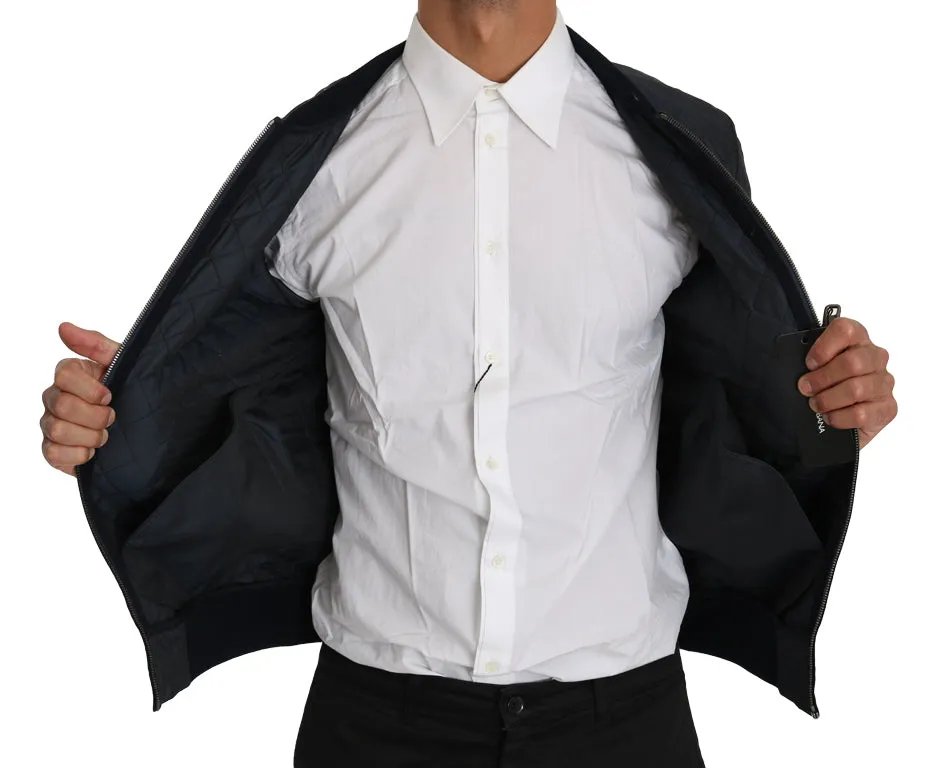 Blue Quilted Logo Fashion Bomber Jacket