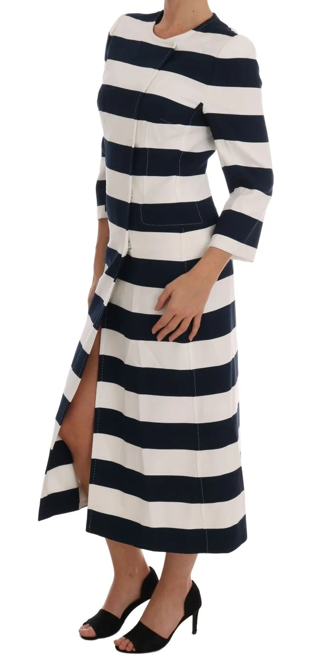 Blue White Striped Stretch Coat