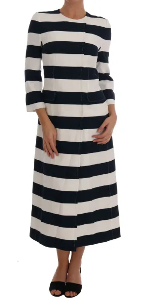 Blue White Striped Stretch Coat