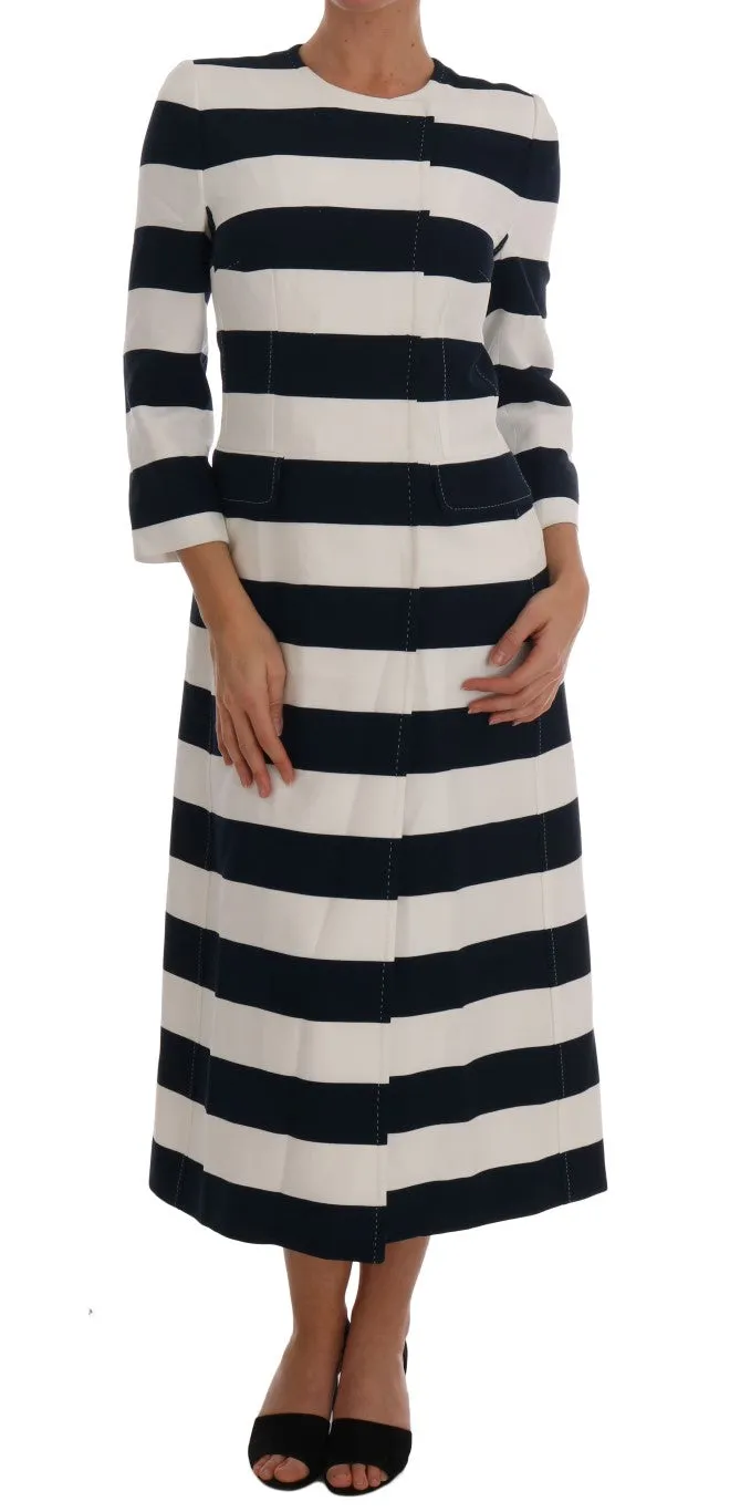 Blue White Striped Stretch Coat