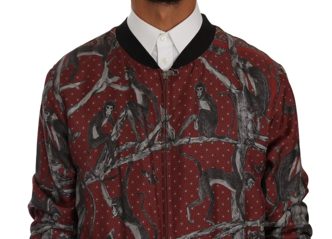Bordeaux Silk Monkey Print Jacket