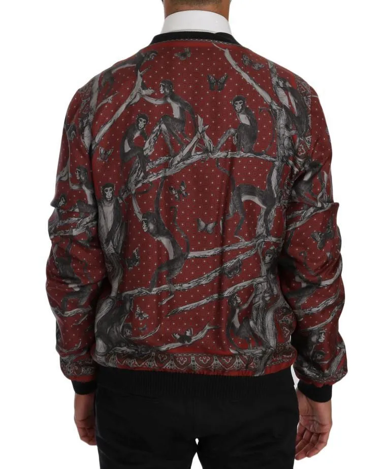 Bordeaux Silk Monkey Print Jacket