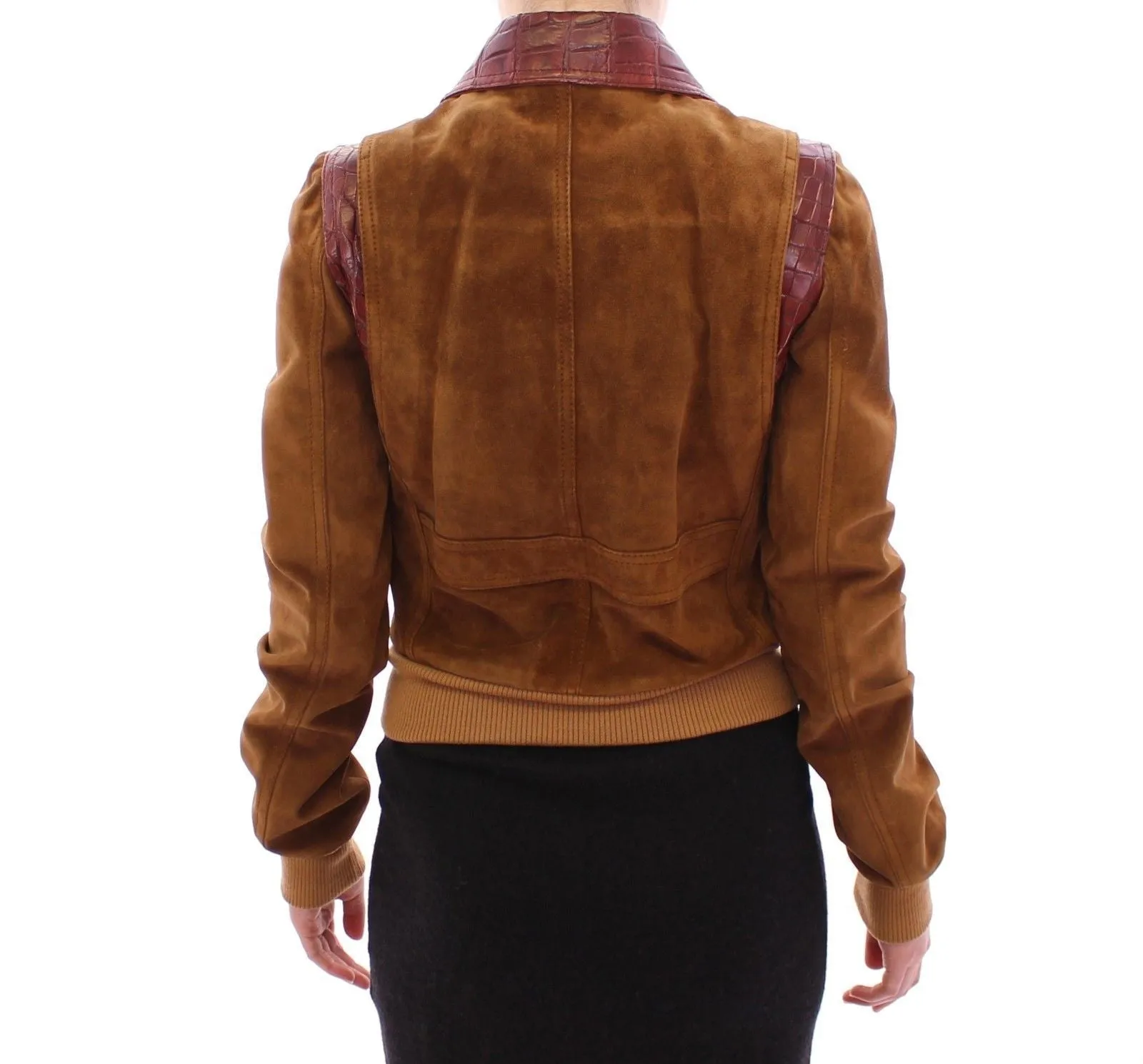 Brown Alligator Suede Leather Jacket