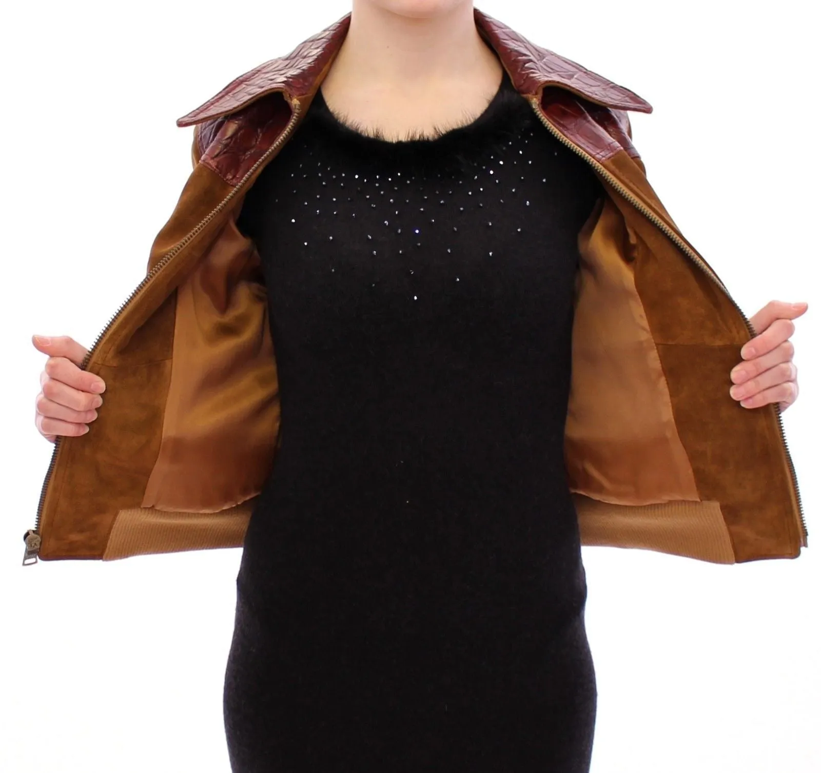 Brown Alligator Suede Leather Jacket