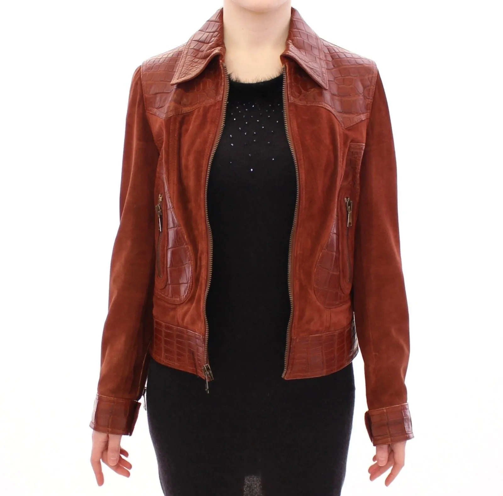 Brown Alligator Suede Leather Jacket
