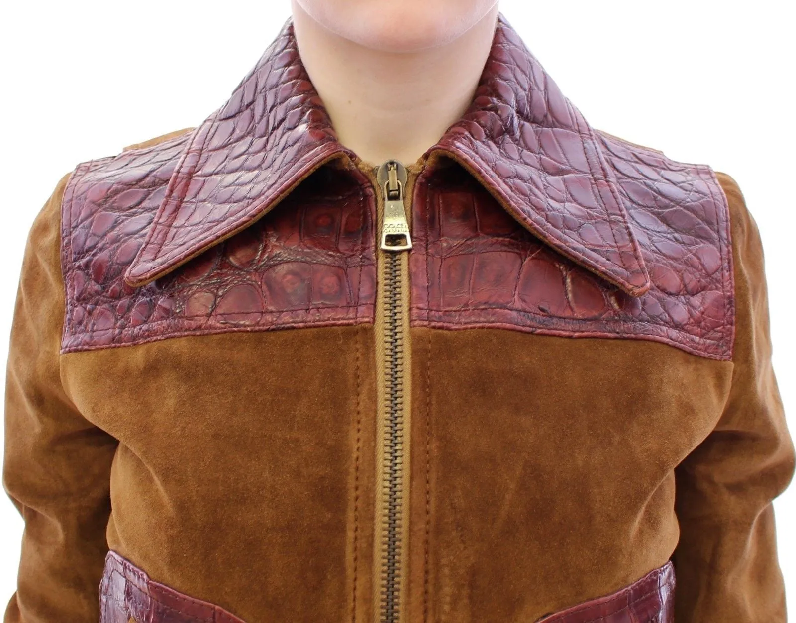 Brown Alligator Suede Leather Jacket