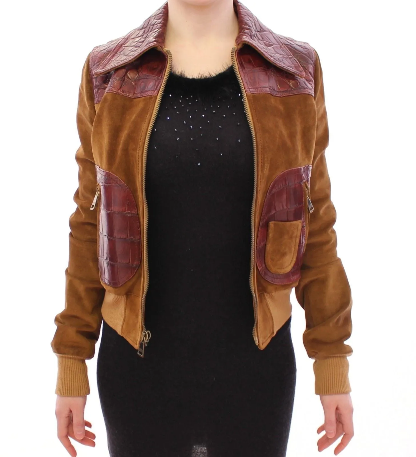 Brown Alligator Suede Leather Jacket