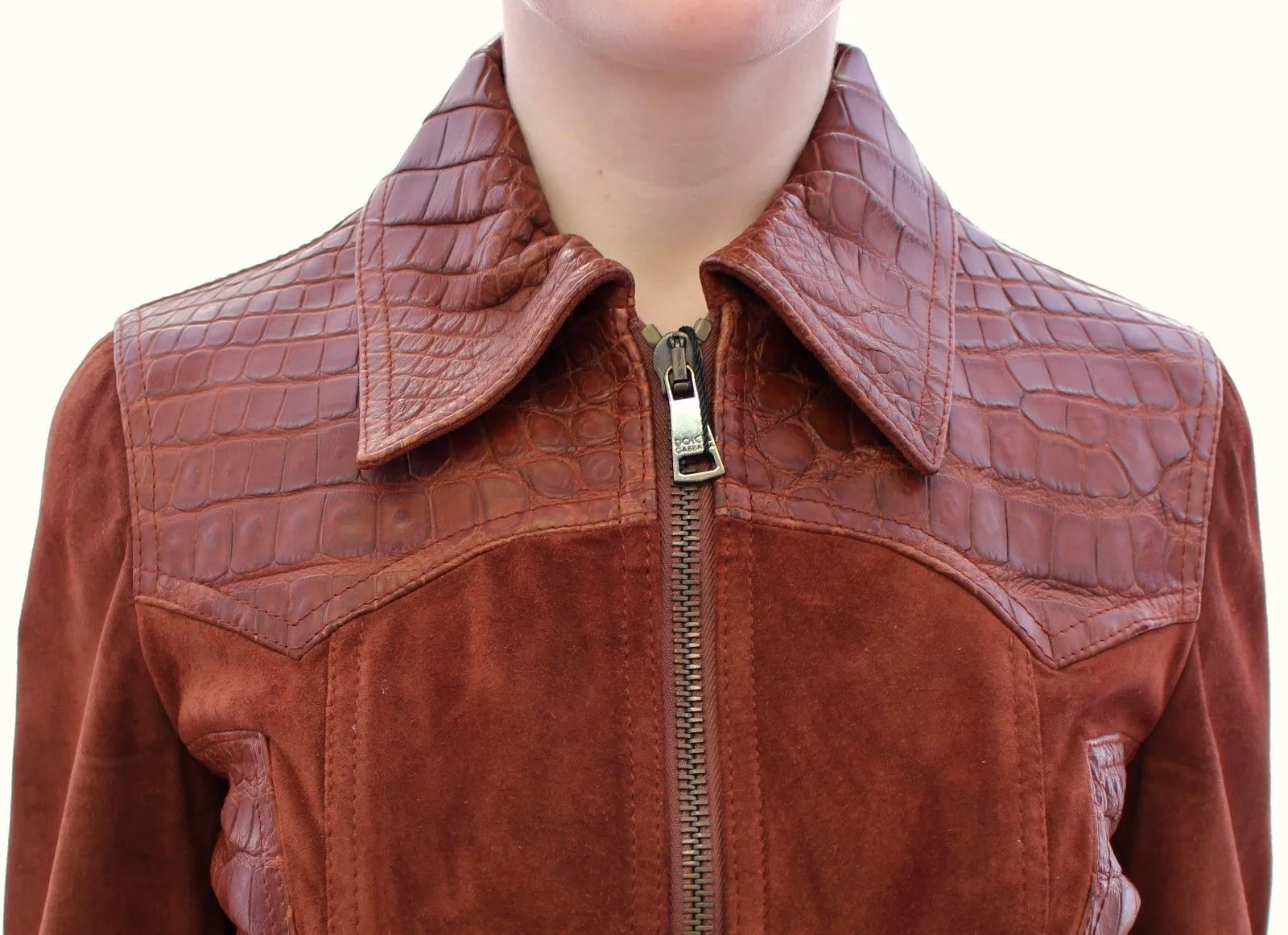 Brown Alligator Suede Leather Jacket