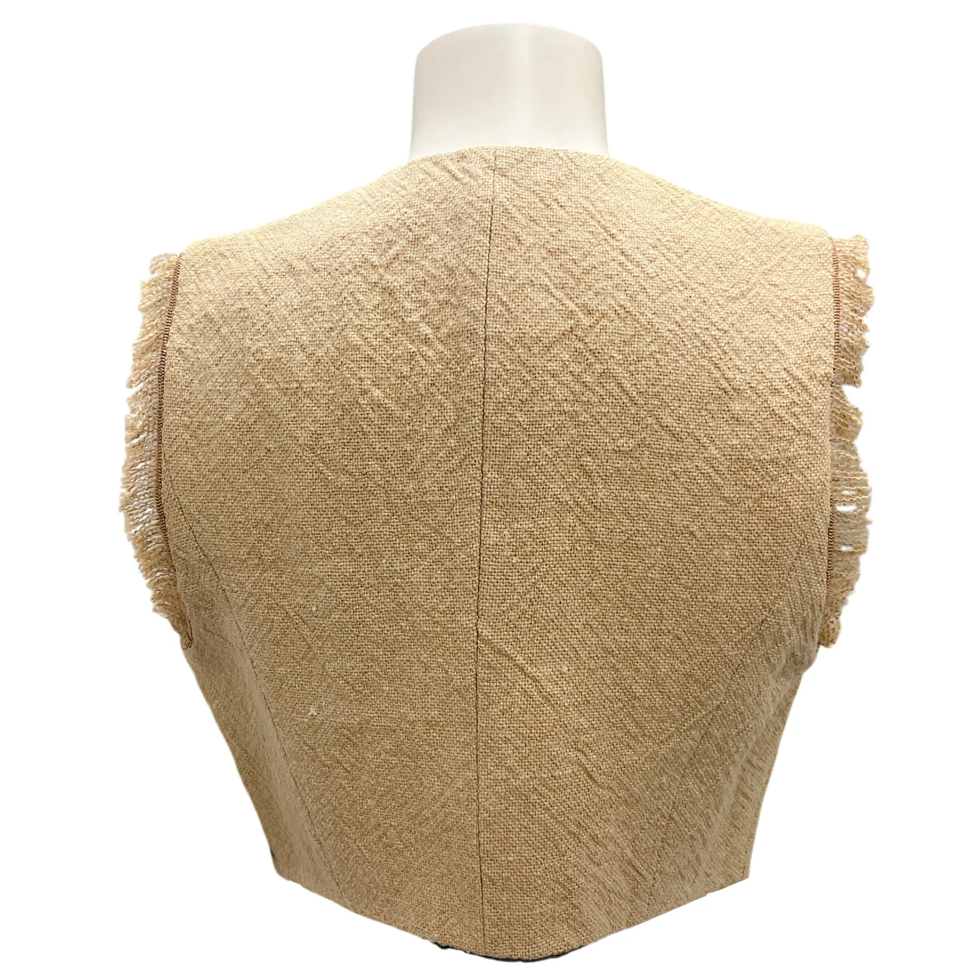 Brunello Cucinelli Tan Fringed Monili Bead Embellished Linen Vest