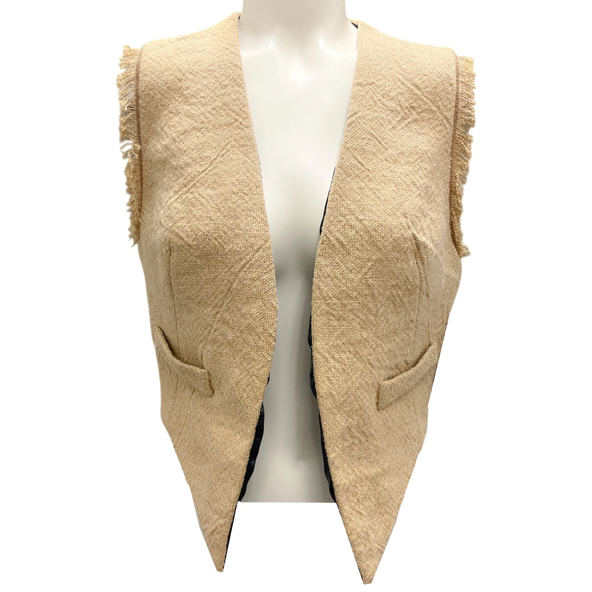 Brunello Cucinelli Tan Fringed Monili Bead Embellished Linen Vest