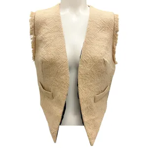 Brunello Cucinelli Tan Fringed Monili Bead Embellished Linen Vest