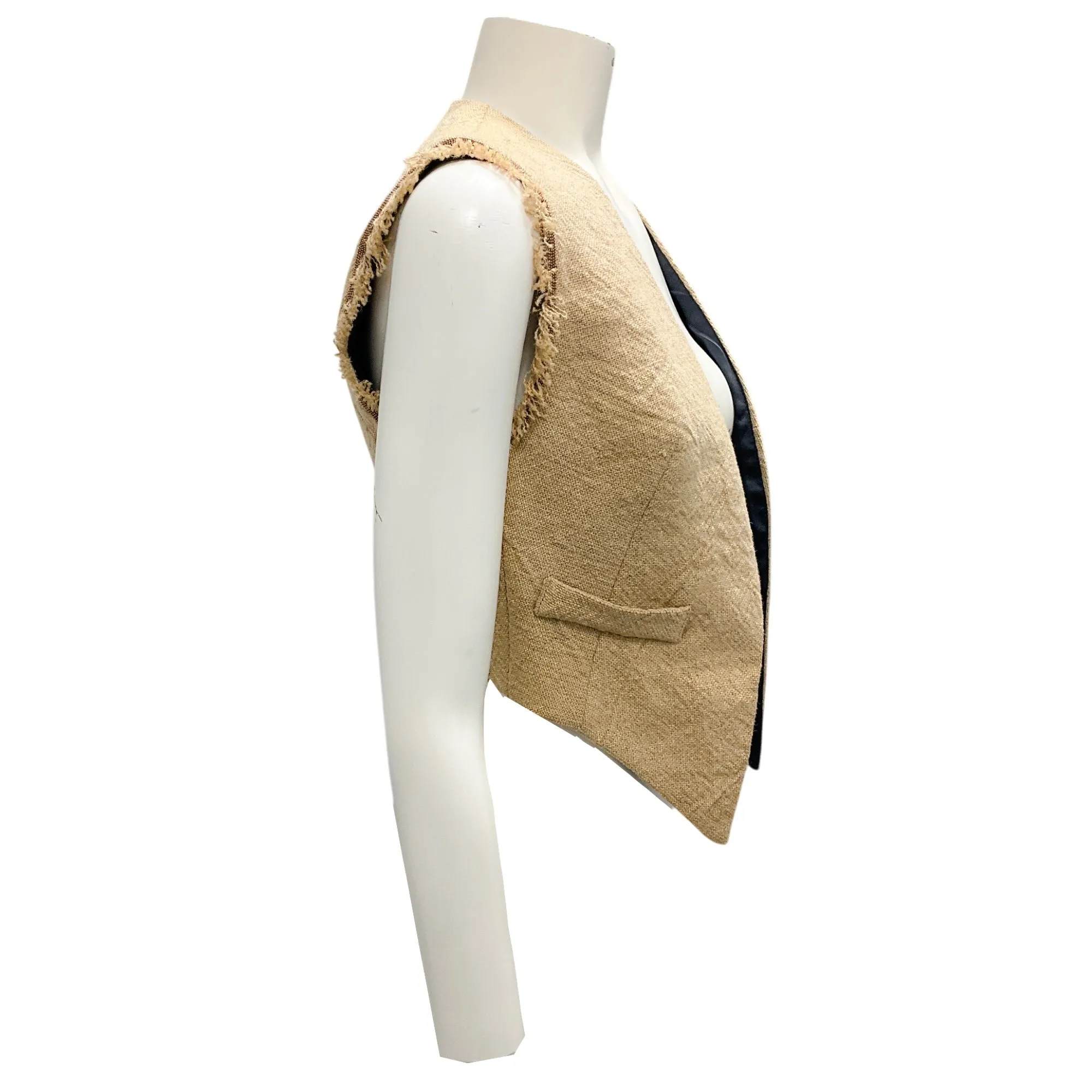 Brunello Cucinelli Tan Fringed Monili Bead Embellished Linen Vest