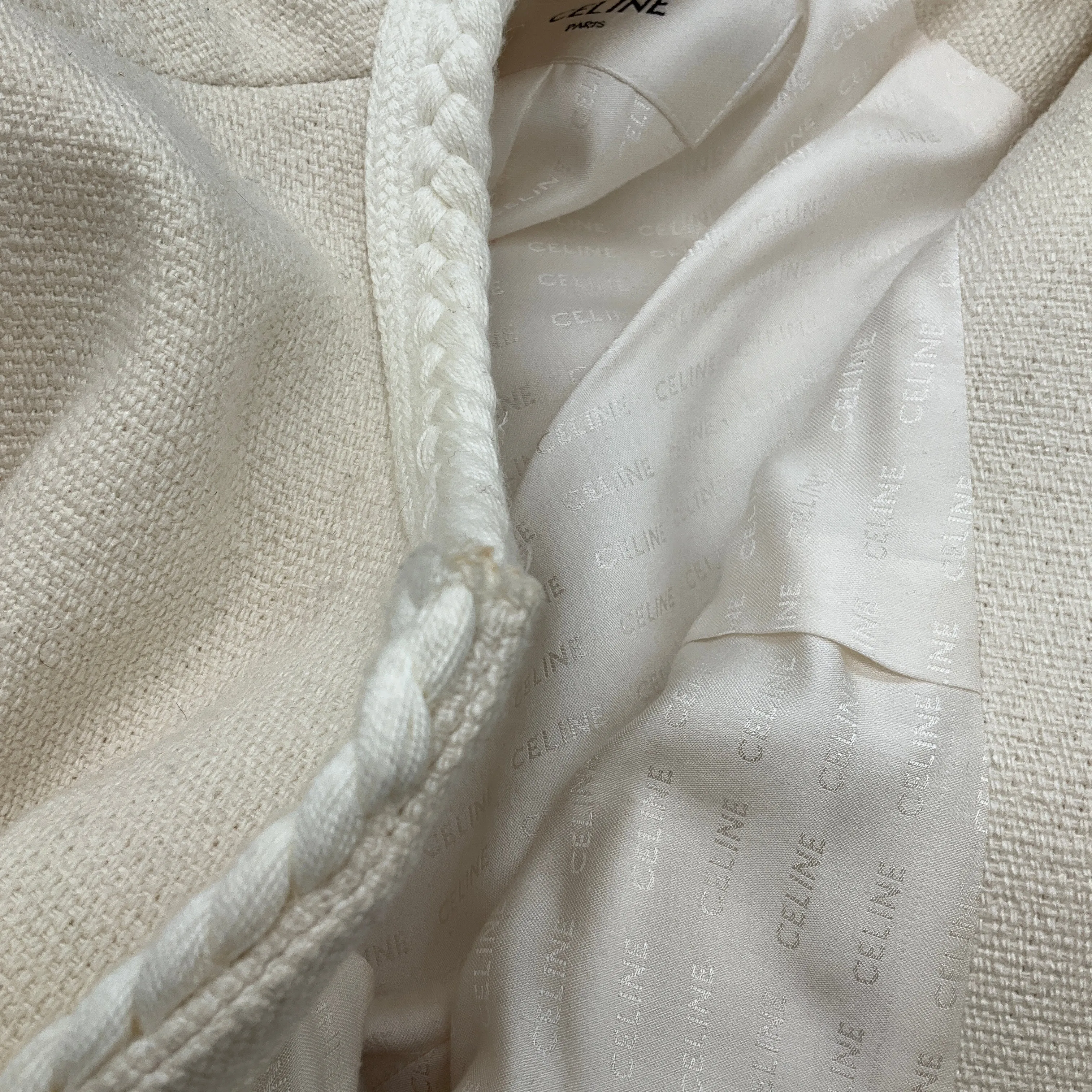 Celine Ivory / White / Gold Buttoned Braided Trim Silk Chausseur Jacket