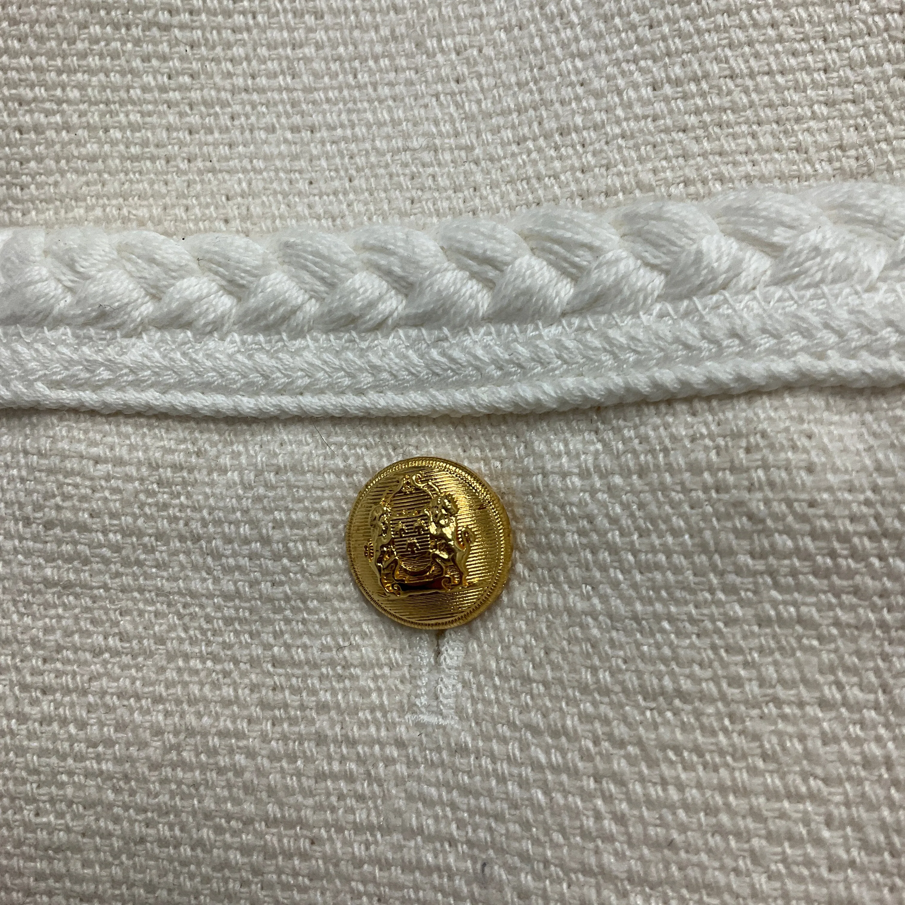 Celine Ivory / White / Gold Buttoned Braided Trim Silk Chausseur Jacket