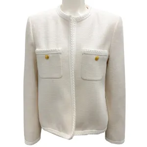 Celine Ivory / White / Gold Buttoned Braided Trim Silk Chausseur Jacket